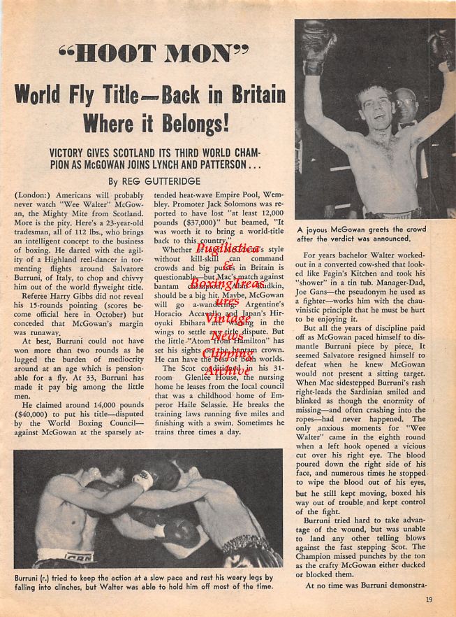 Boxing News Clipping #1468 - Walter McGowan vs. Salvatore Burruni