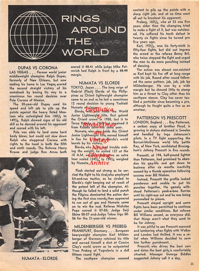 Boxing News Clipping #1469 - Flash Elorde vs. Yoshiaki Numata, Raul Rojas vs. Ricardo Moreno