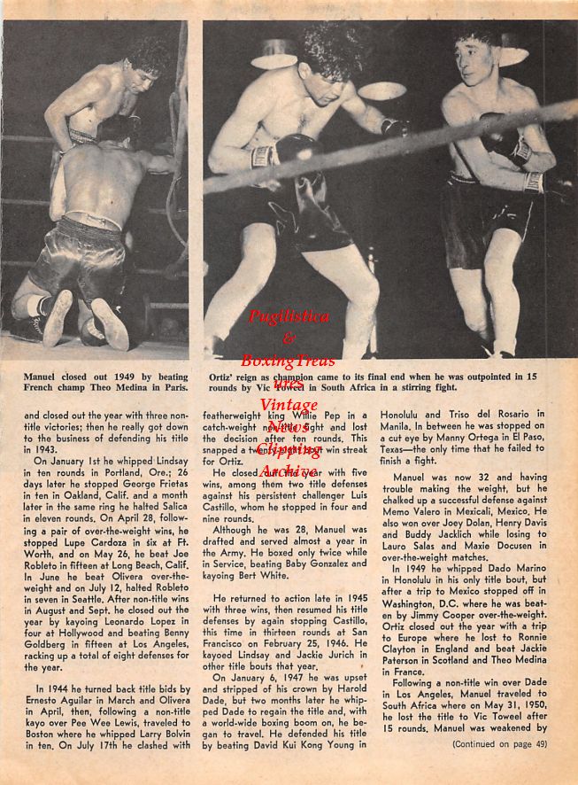 Boxing News Clipping #1471 - Manuel Ortiz vs. Theo Medina and Vic Toweel, Muhammad Ali