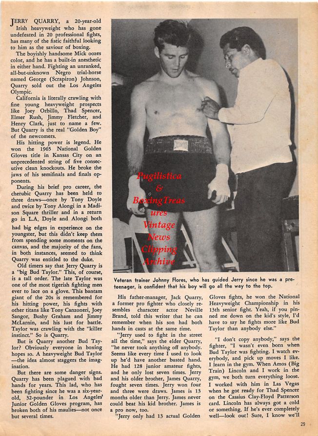 Boxing News Clipping #1473 - Jerry Quarry, Johnny Flores