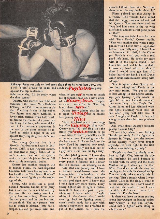 Boxing News Clipping #1473 - Jerry Quarry, Johnny Flores