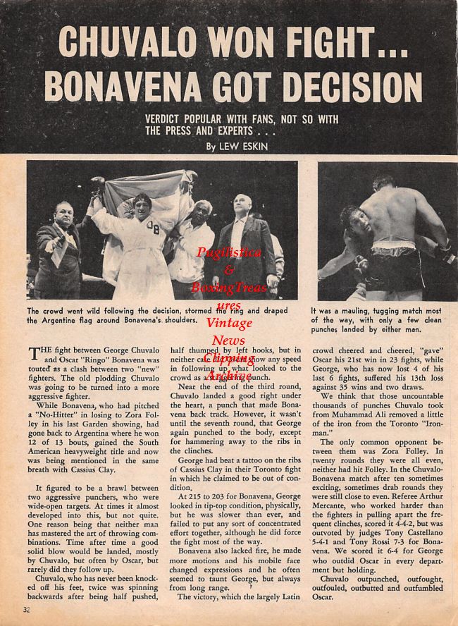 Boxing News Clipping #1474 - Kid Durango, Jimmy Anderson, George Foster, Marcel Bizien, George Chuvalo vs. Oscar Bonavena