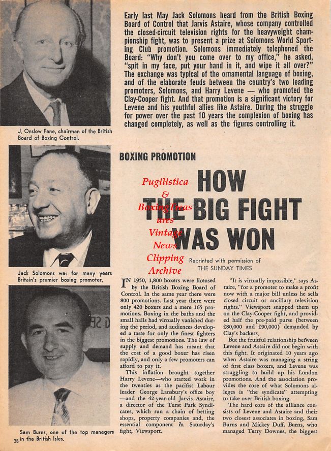Boxing News Clipping #1477 - J. Onslow Fane, Jack Solomons, Sam Burns, Frankie Goodman, Henry Armstrong, Bud Taylor, Ceferino Garcia, Lauro Salas, Leo Houck