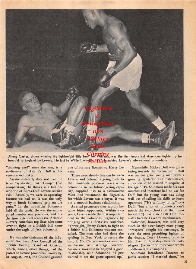 Boxing News Clipping #1478 - Terry Downes, Harry Levene, Mickey Duff, Jimmy Carter vs. Ike Williams