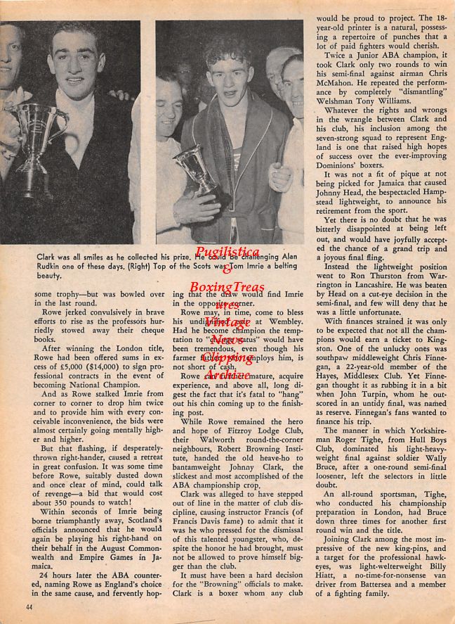 Boxing News Clipping #1480 - Johnny Clark vs. Tony Williams, Tom Imrie