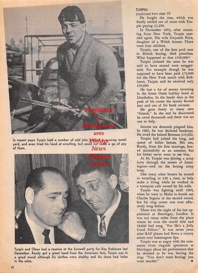 Boxing News Clipping #1482 - Carlos Ortiz vs. Johnny Bizzarro, Randolph Turpin, Bobo Olson