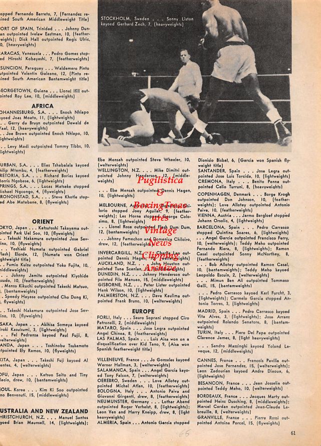 Boxing News Clipping #1484 - Sonny Liston vs. Gerhard Zech, Cleveland Williams