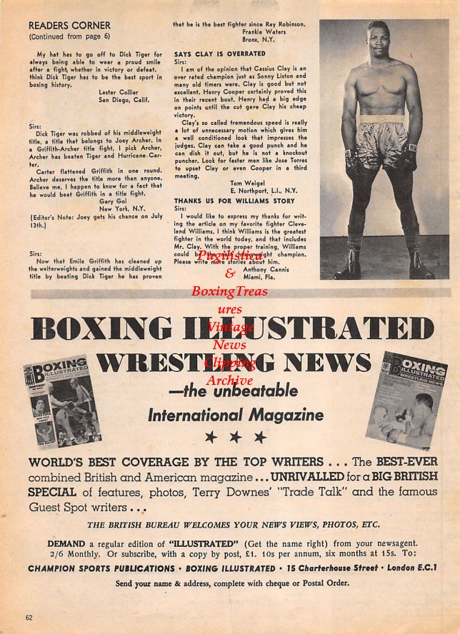 Boxing News Clipping #1484 - Sonny Liston vs. Gerhard Zech, Cleveland Williams