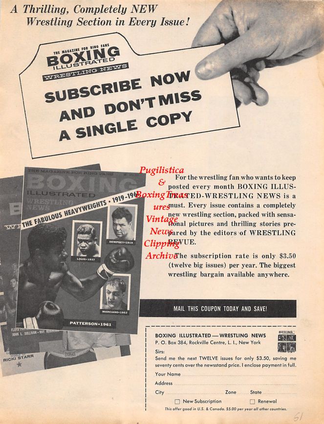 Boxing News Clipping #1488 - Tom McNeeley, Sugar Ray Robinson, Fared Salim, Rocky Mazzolla vs. Franco Cavicchi fight