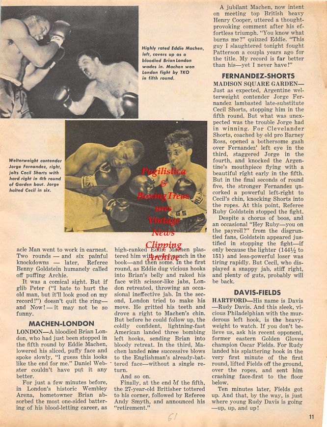 Boxing News Clipping #1489 - Eddie Machen vs. Brian London, Jorge Fernandez vs. Cecil Shorts
