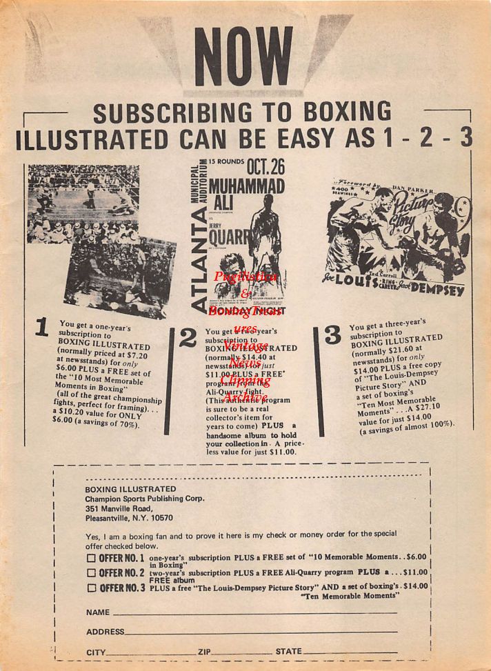 Boxing News Clipping #149 - Al Romano, Muhammad Ali vs. Jerry Quarry program ad