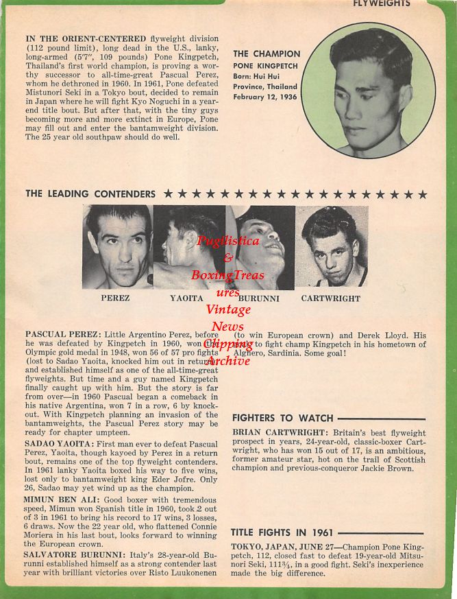 Boxing News Clipping #1493 - Pone Kingpetch, Pascual Perez, Sadao Yaoita, Salvatore Burunni, Brian Cartwright
