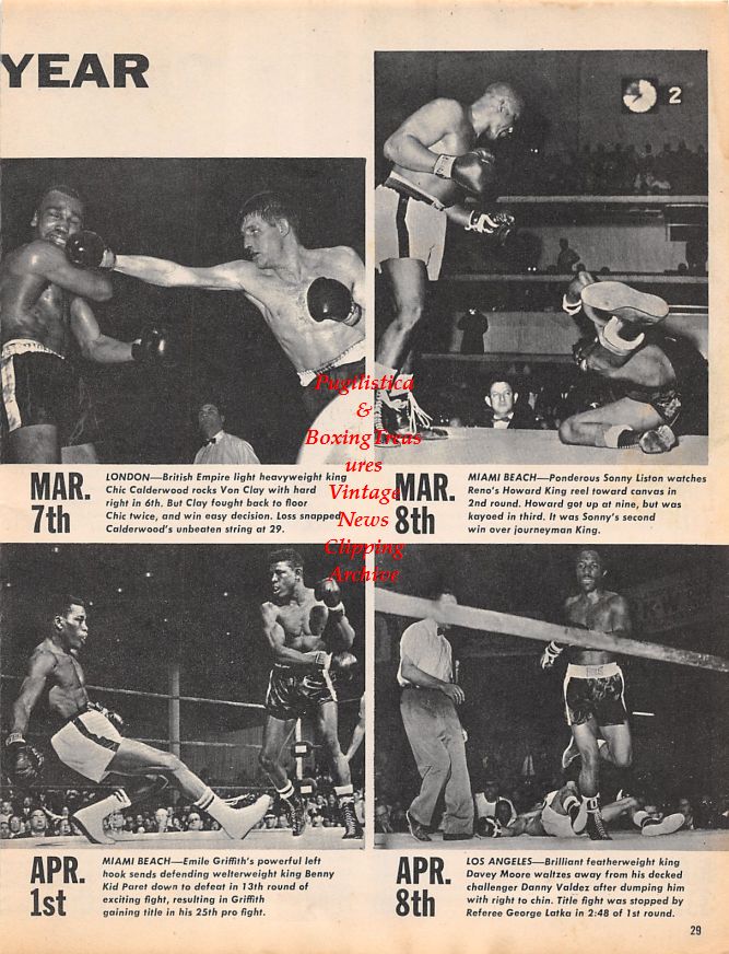 Boxing News Clipping #1495 - Dave Charnley vs. Joe Brown, Johnny Caldwell vs. Alphonse Halimi, Archie Moore, Giulio Rinaldi, Chic Calderwood, Von Clay, Sonny Liston, Howard King, Emile Griffith, Benny Kid Paret, Davey Moore, Danny Valdez and more