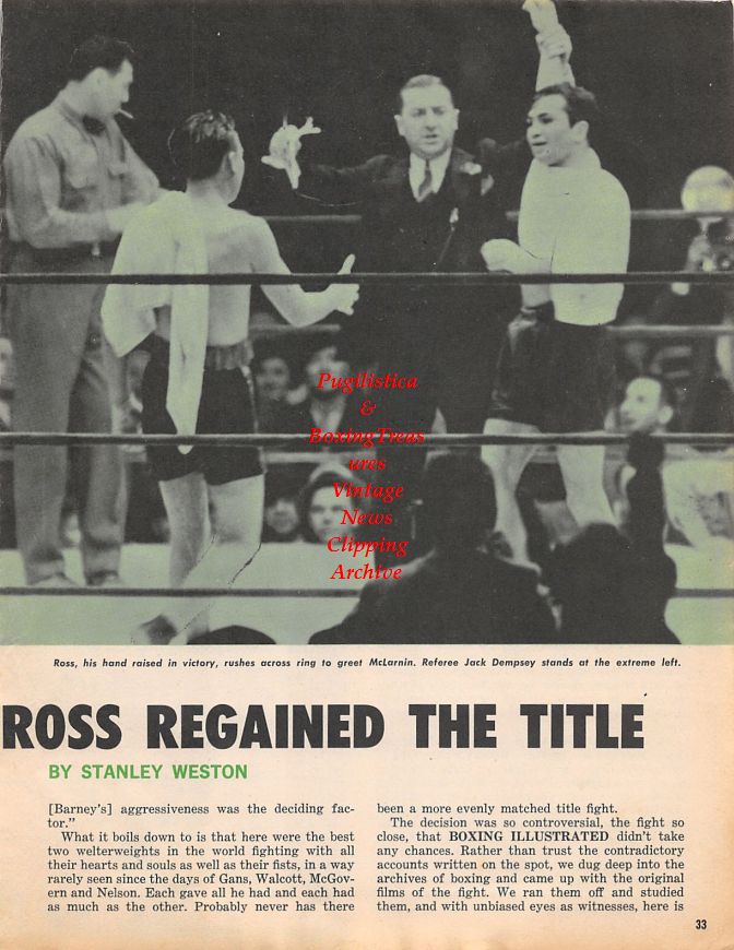 Boxing News Clipping #1497 - Barney Ross vs. Jimmy McLarnin, Jack Dempsey