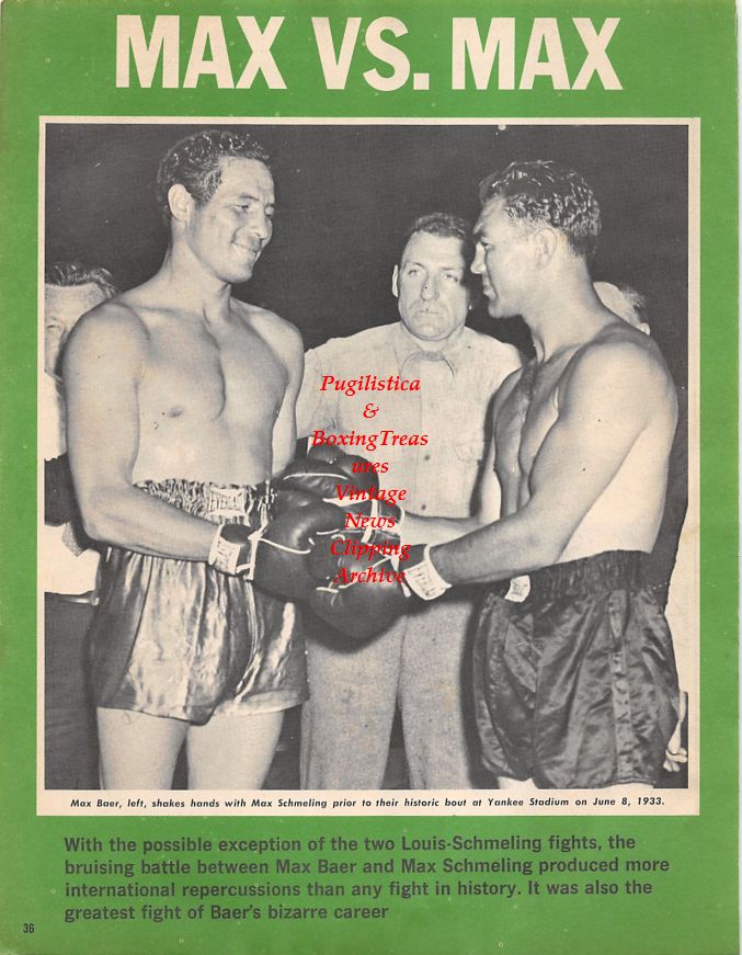 Boxing News Clipping #1498 - Max Baer vs. Max Schmeling, Barney Ross vs. Jimmy McLarnin