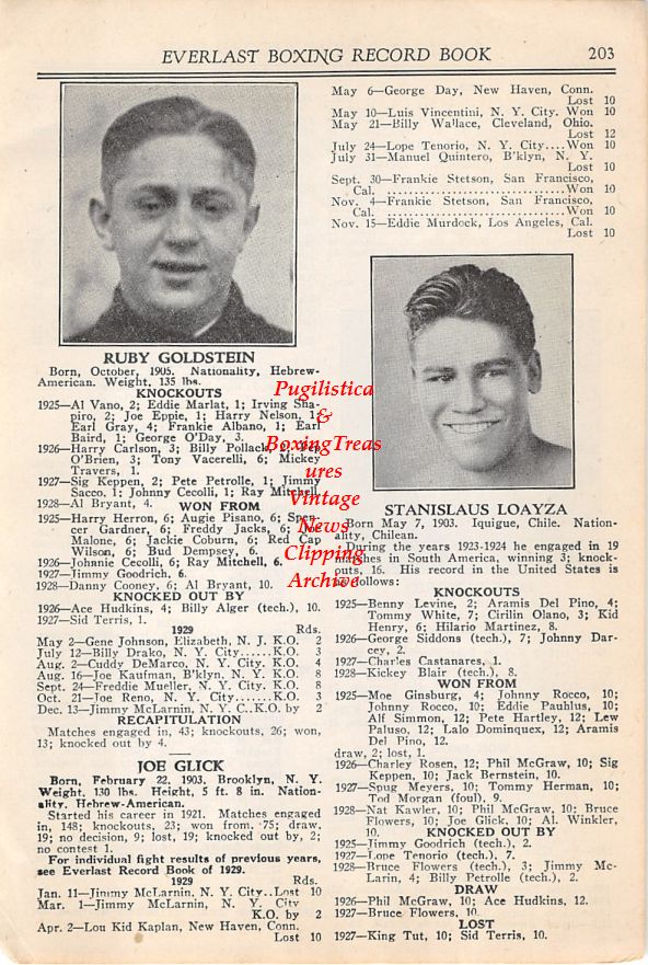 Boxing News Clipping #15 - Ruby Goldstein, Stanislaus Loayza, Lope Tenorio