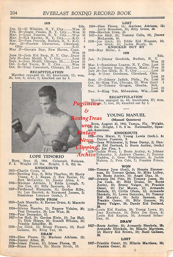 Boxing News Clipping #15 - Ruby Goldstein, Stanislaus Loayza, Lope Tenorio