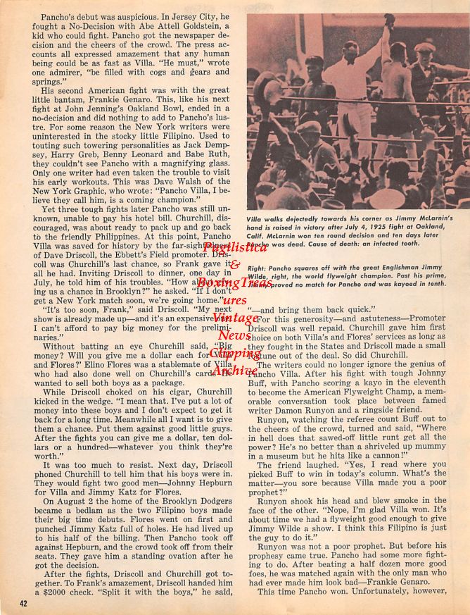 Boxing News Clipping #1501 - Pancho Villa vs. Johnny Buff and Jimmy McLarnin