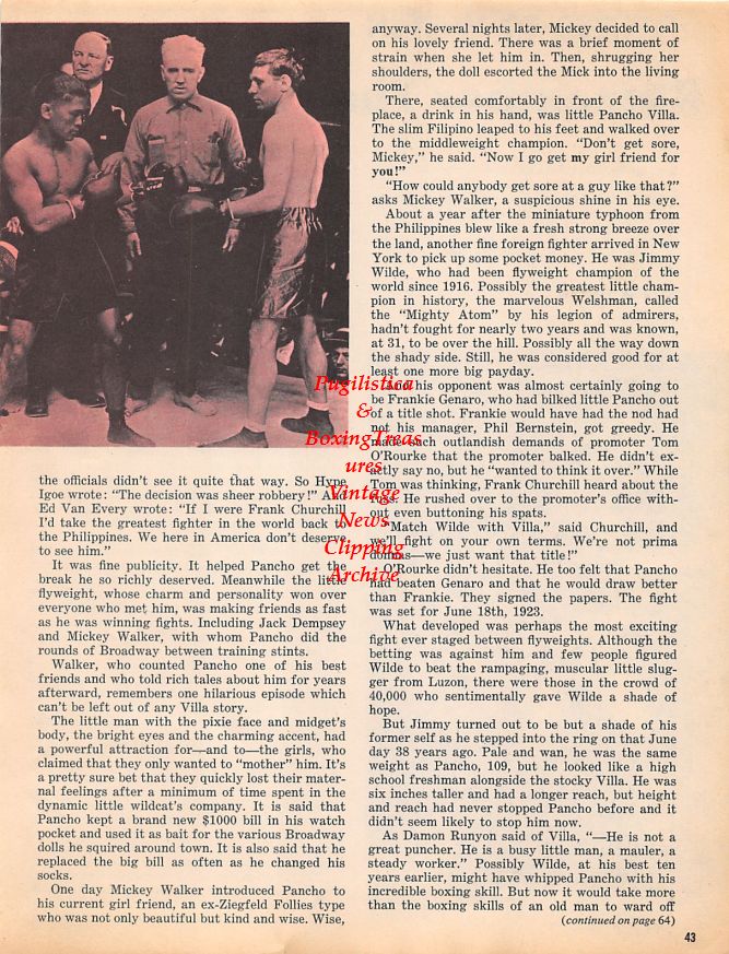 Boxing News Clipping #1502 - Luis Molina vs. Timmy Jefferson, Pancho Villa vs. Jimmy Wilde