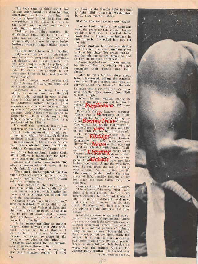Boxing News Clipping #1507 - Johnny Bratton vs. Charlie Fusari