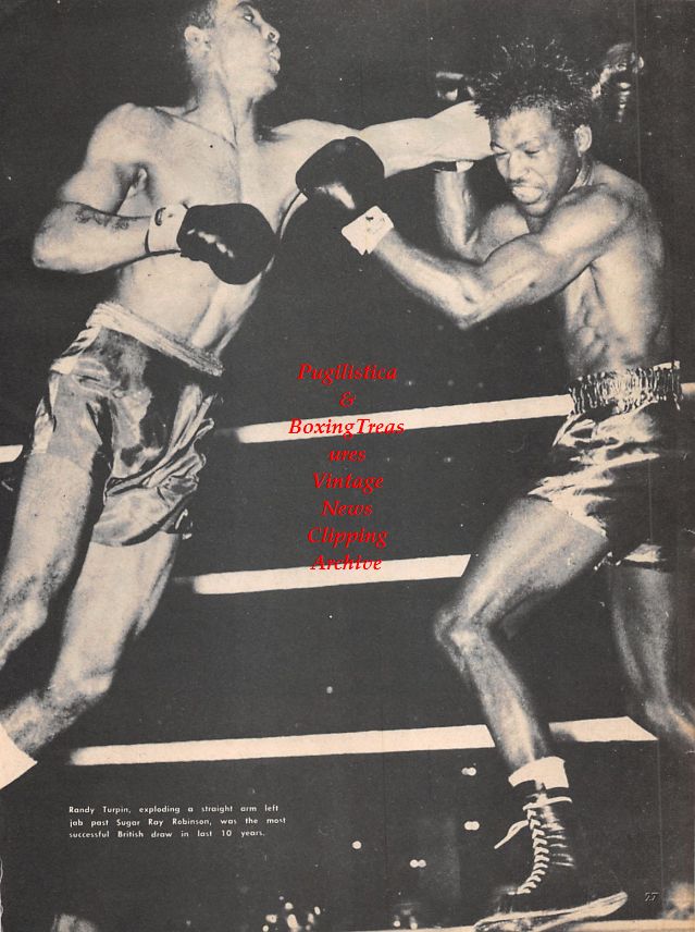 Boxing News Clipping #1512 - Randy Turpin vs. Sugar Ray Robinson, Marcel Cerdan vs. Jake LaMotta