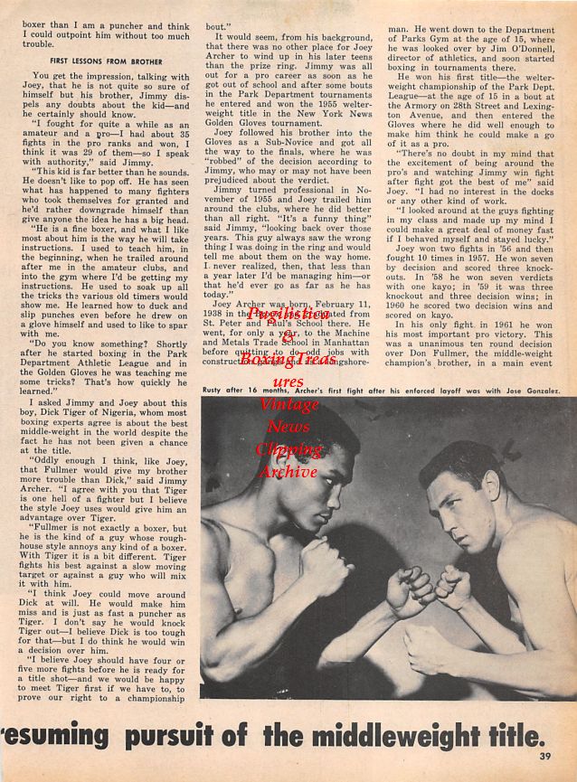 Boxing News Clipping #1515 - Joey Archer vs. Jose Gonzalez, Don Fullmer