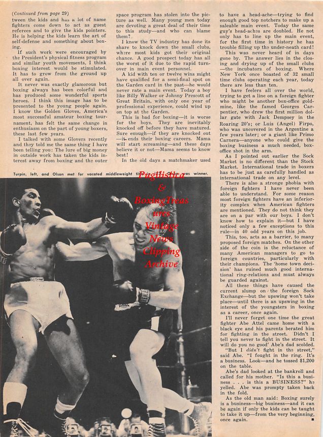 Boxing News Clipping #1527 - Randy Turpin vs. Carl Bobo Olson