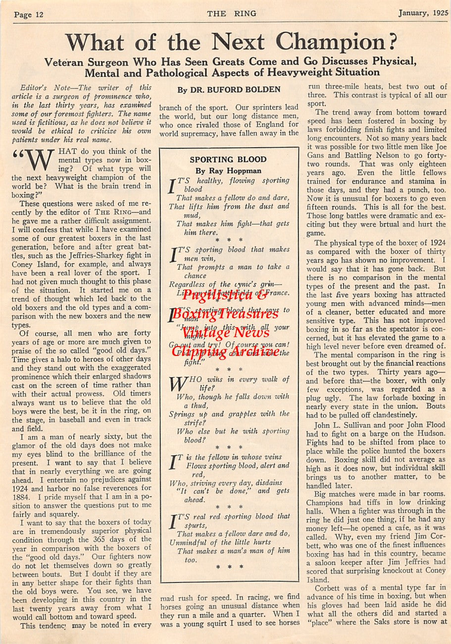 Boxing News Clipping #1531 - Jack Johnson, Jim Jeffries, Jess Willard, Jim Corbett, Jack Dempsey, Bob Fitzsimmons