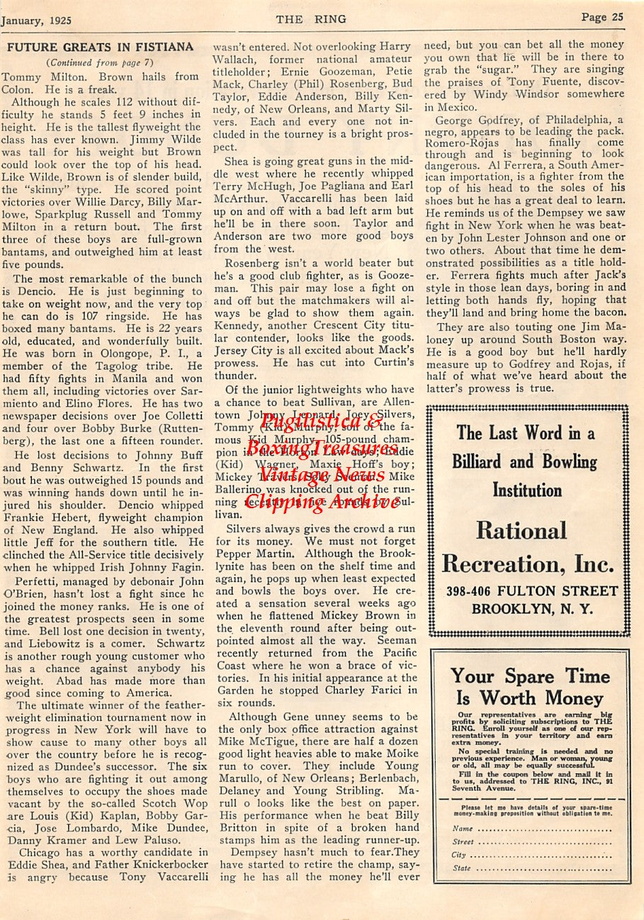 Boxing News Clipping #1535 - Johnny Dundee, Augie Ratner, Harry Mason, Jim Sigmund