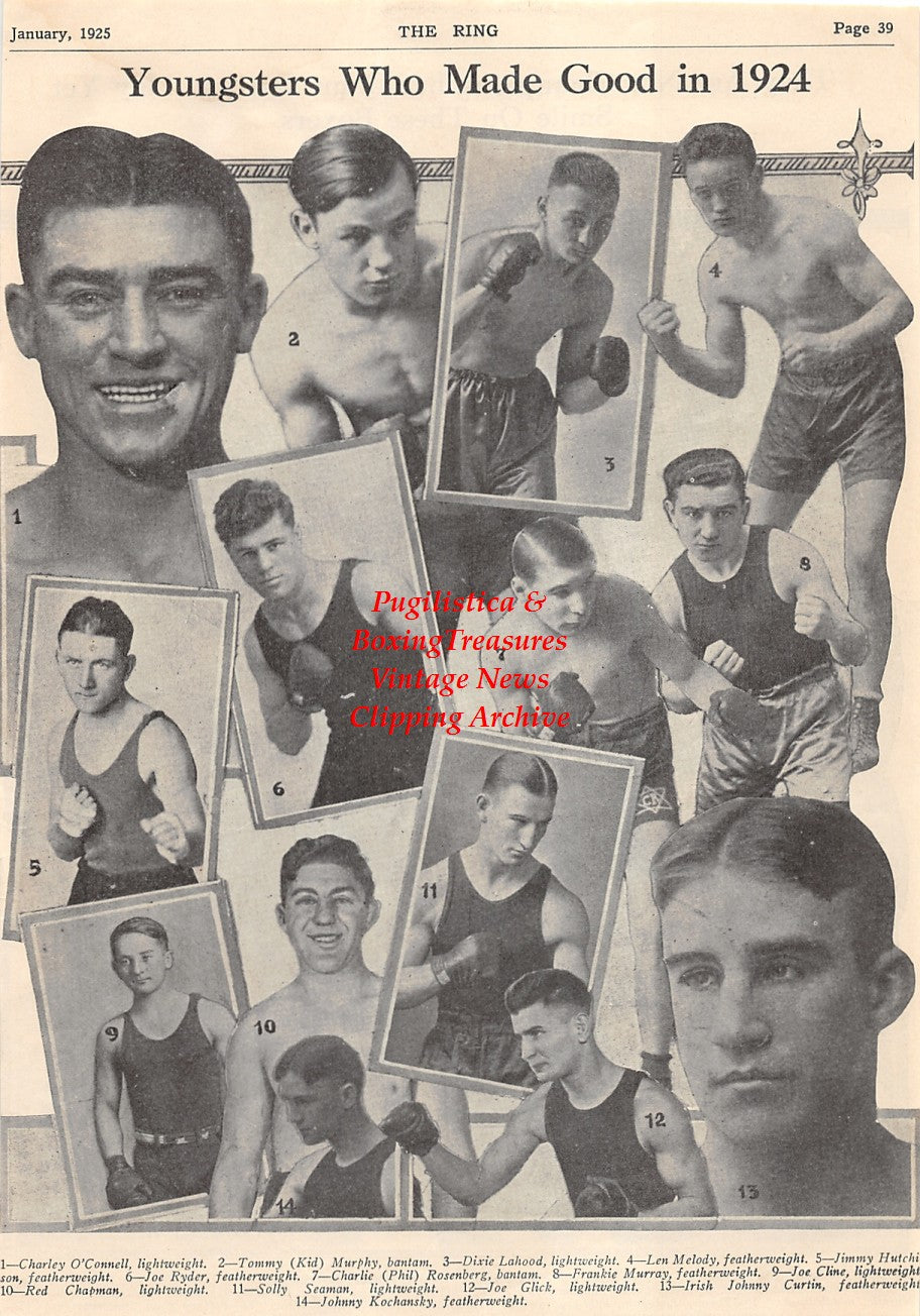 Boxing News Clipping #1540- Charley O'Connell, Charlie Phil Rosenberg, Frankie Murray, Joe Cline, Red Chapman, Solly Seaman, Joe Glick, Johnny Curtin, Johnny Kochansky, Jack Zivic, Petey Mack, Tiger Flowers, George Godfrey, Toots Antley and many others