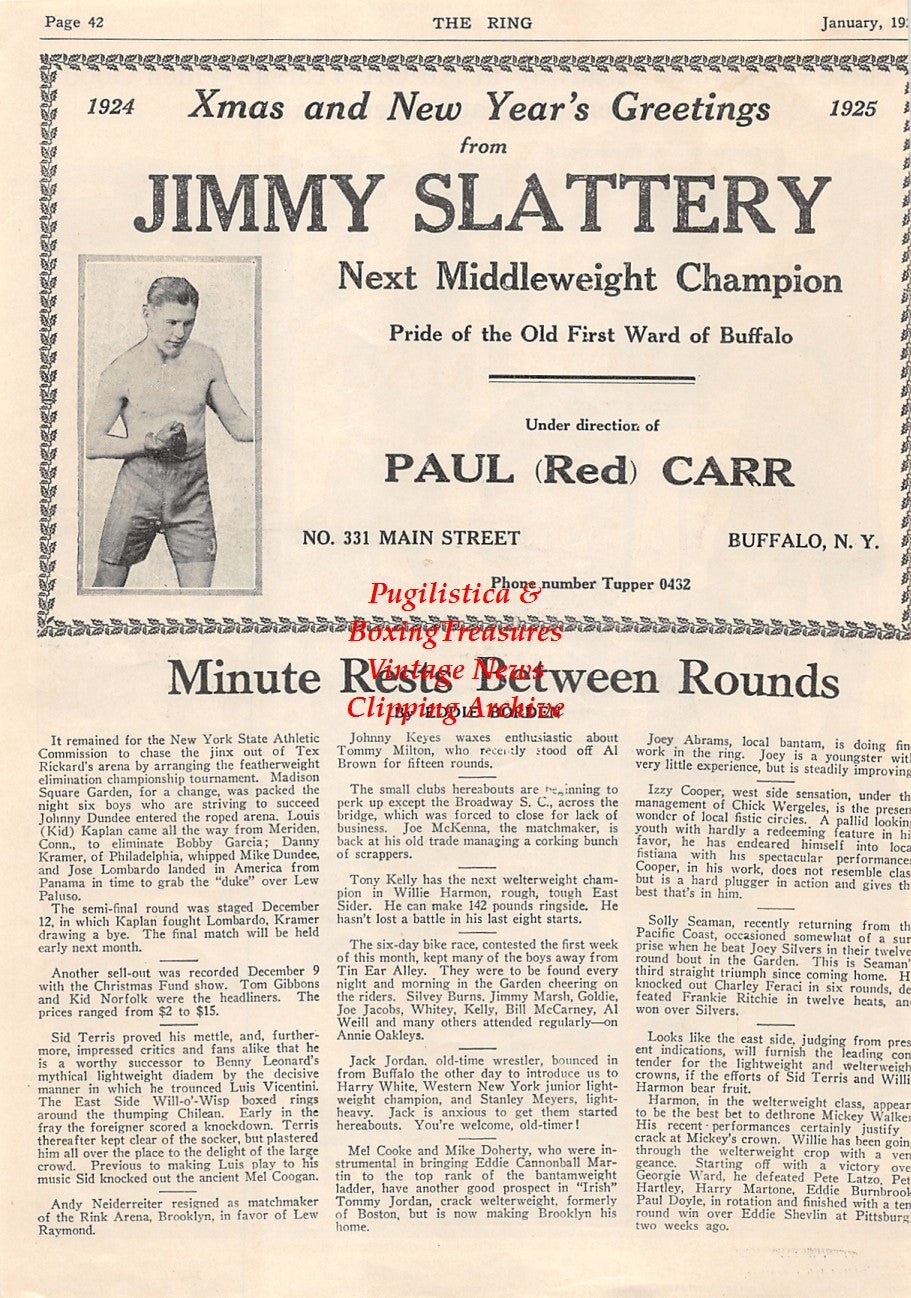 Boxing News Clipping #1541 - Sammy Mandell, Jose Lombardo, Bobby Garcia, Danny Kramer, Lew Paluso, Sid Terris, Jack Bernstein, Louis Kid Kaplan, Sid Barbarian, Mike Dundee, Archie Walker, Eddie Shea, Paul Gulotta, Jimmy Slattery