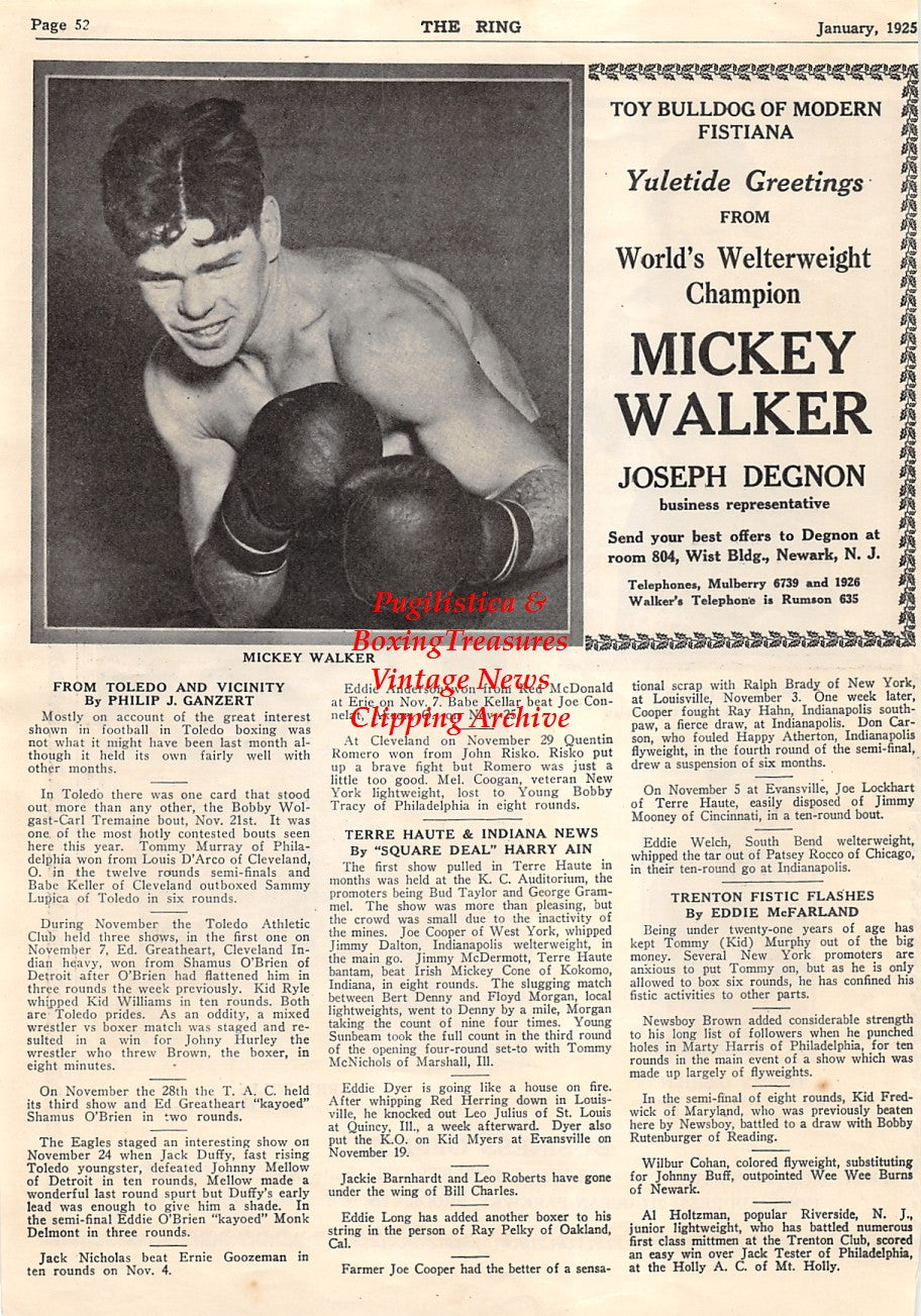 Boxing News Clipping #1546 - Mickey Walker, Harry Wills, Tommy O'Brien, Mike McTigue