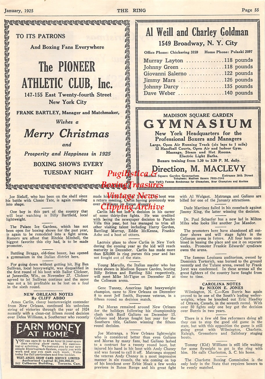 Boxing News Clipping #1548 - Clonie Tait, Joe Tiplitz, Lew Tendler, Benny Bass, Jack Gallagher,