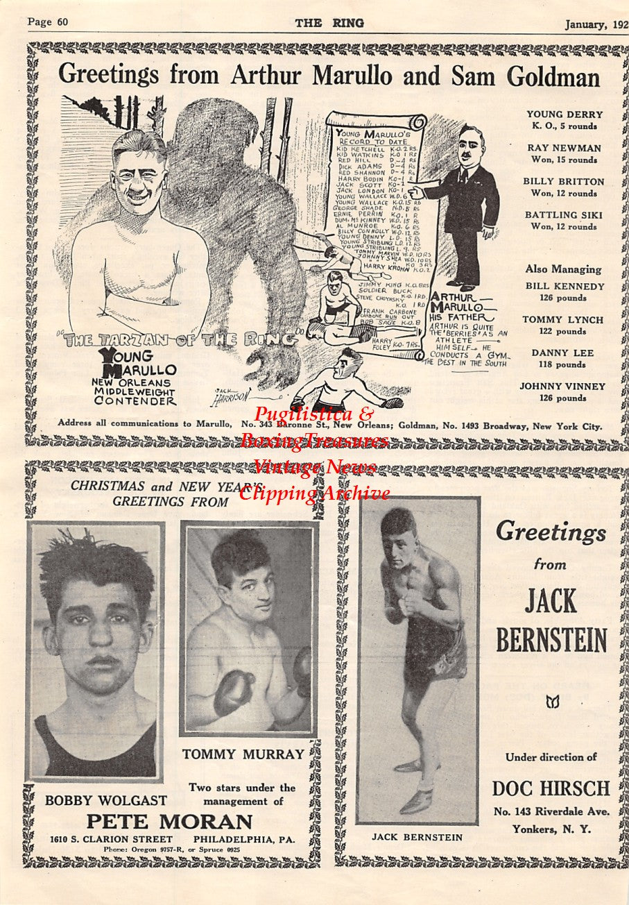 Boxing News Clipping #1550 - Young Marullo, Arthur Marullo, Bobby Wolgast, Tommy Murray, Jack Bernstein