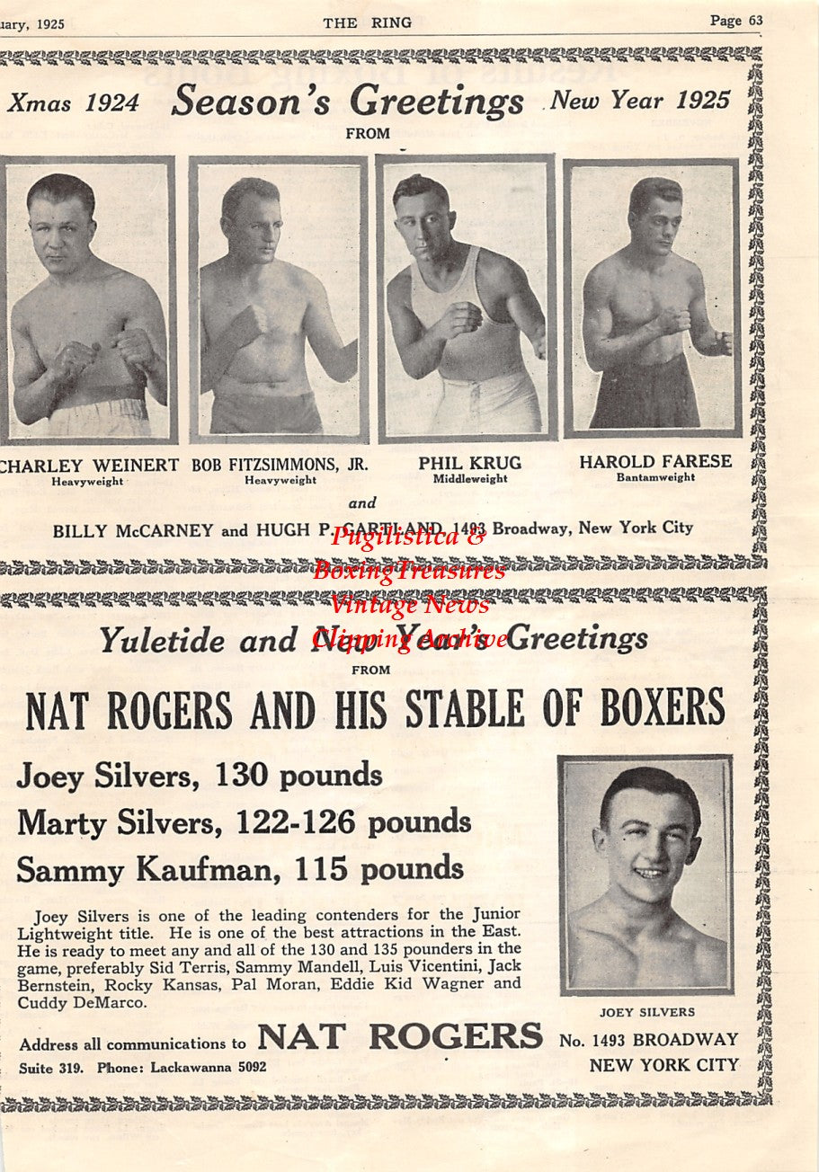 Boxing News Clipping #1552 - Charley Weinert, Bob Fitzsimmons Jr., Phil Krug, Harold Farese, Joey Silvers