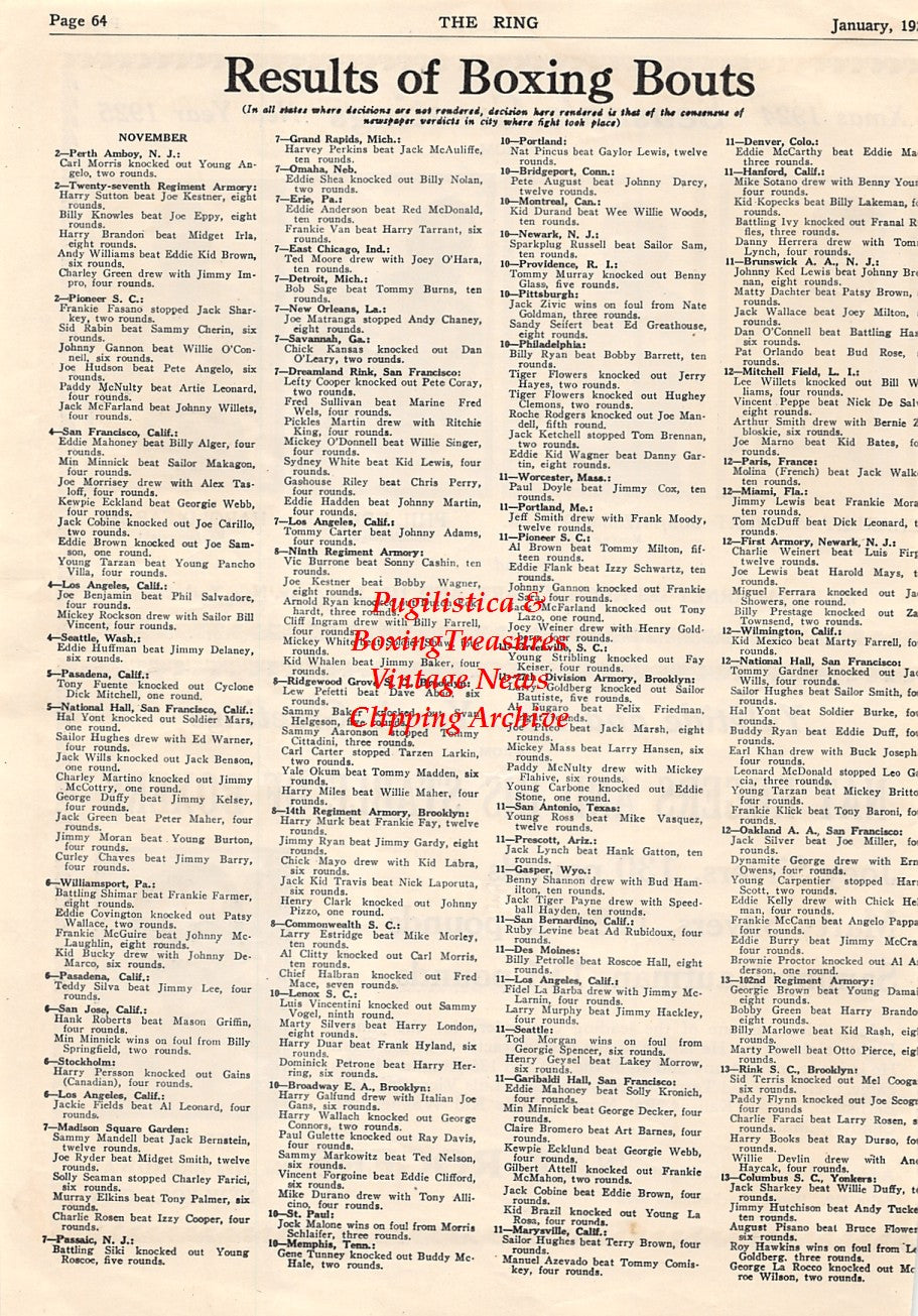 Boxing News Clipping #1552 - Charley Weinert, Bob Fitzsimmons Jr., Phil Krug, Harold Farese, Joey Silvers