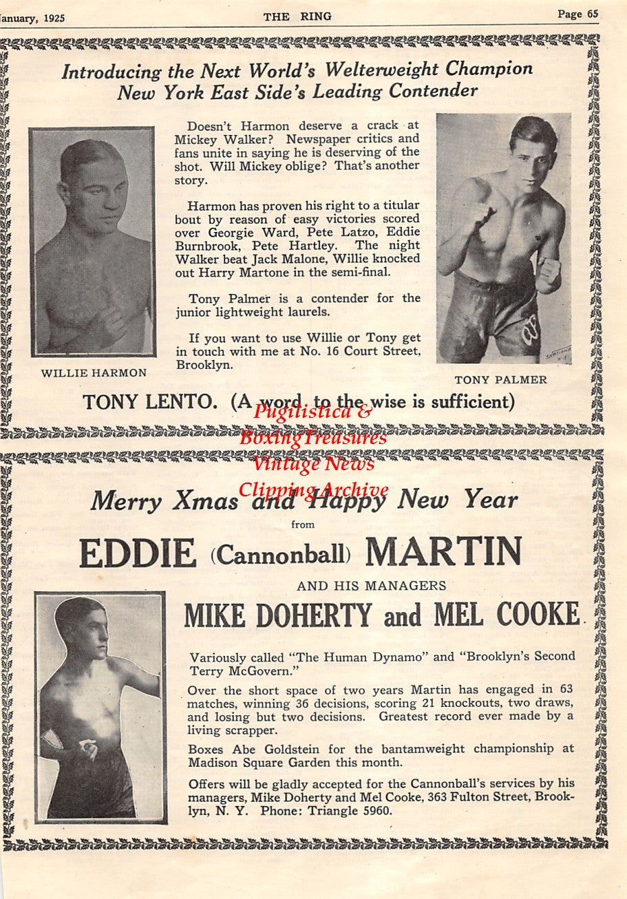 Boxing News Clipping #1553 - Willie Harmon, Tony Palmer, Eddie Cannonball Martin