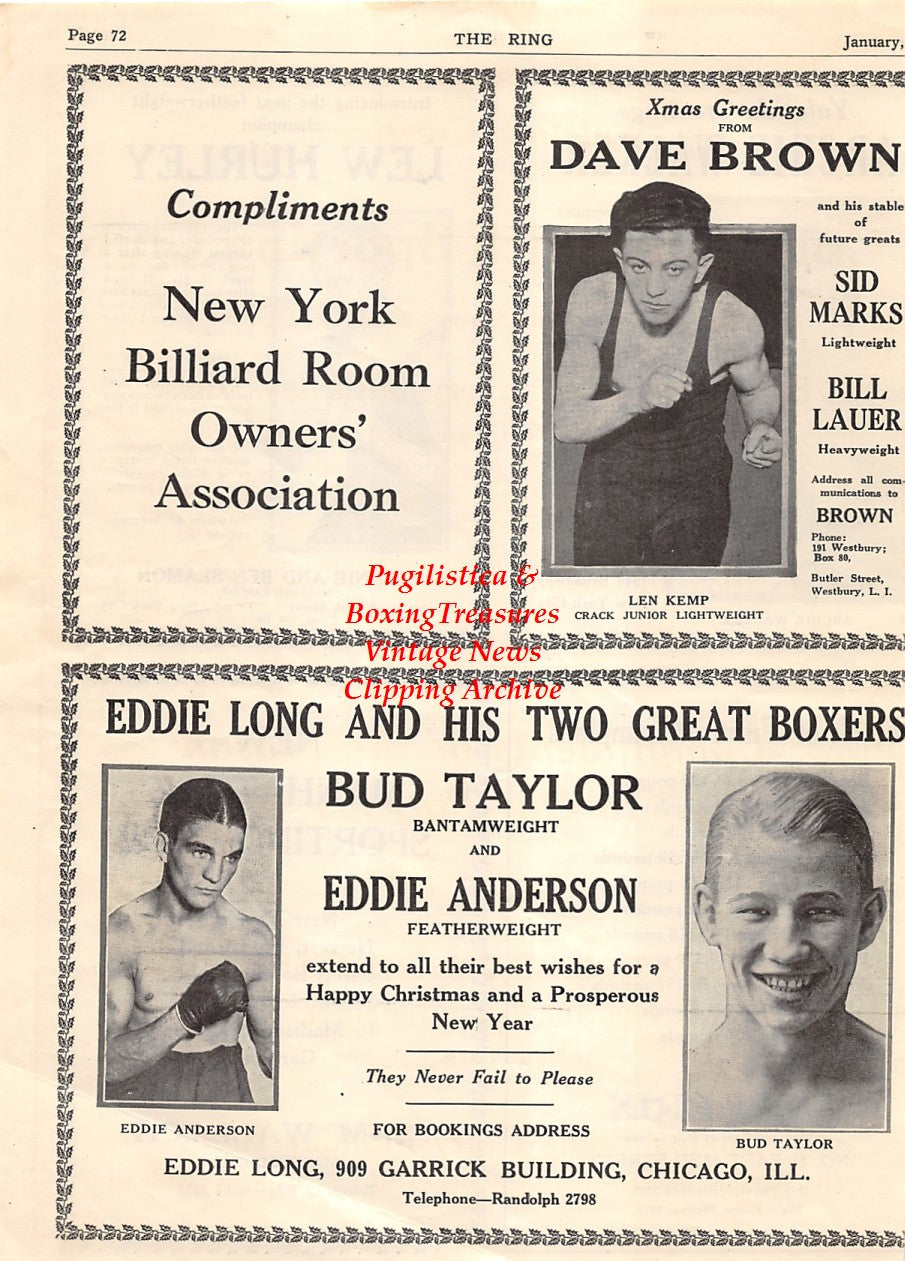 Boxing News Clipping #1556 - Len Kemp, Eddie Anderson, Bud Taylor, Archie Walker, Lew Hurley