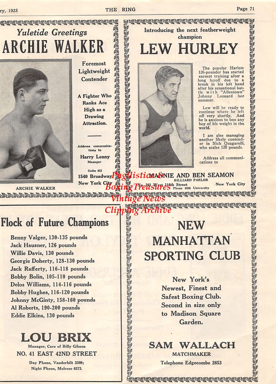 Boxing News Clipping #1556 - Len Kemp, Eddie Anderson, Bud Taylor, Archie Walker, Lew Hurley