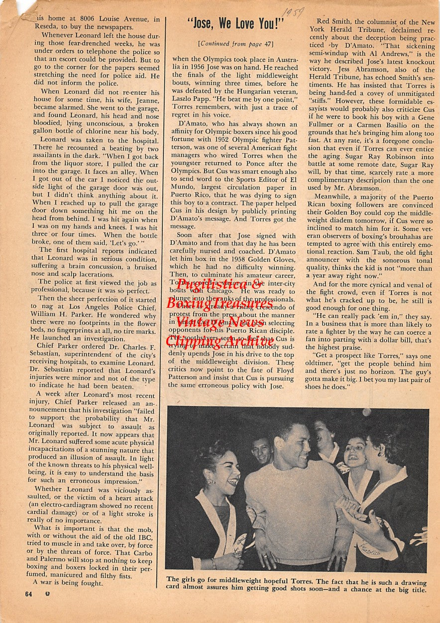 Boxing News Clipping #1557 - Jackie Leonard, Jose Torres