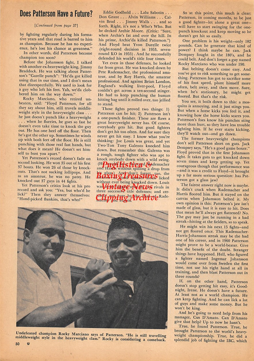 Boxing News Clipping #1562 - Rocky Marciano, Floyd Patterson