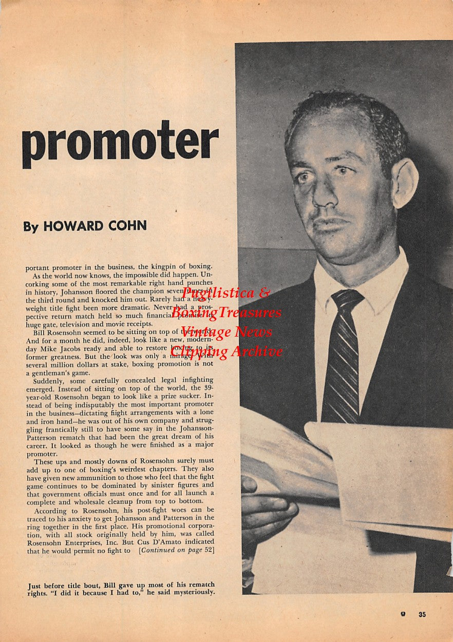 Boxing News Clipping #1569 - Floyd Patterson, Bill Rosensohn