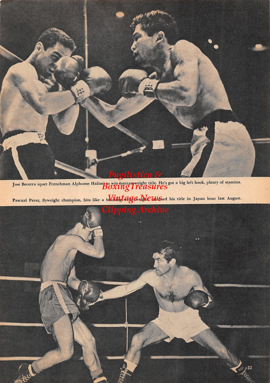 Boxing News Clipping #1570 - Jose Becerra vs. Alphonse Halimi, Pascual Perez vs. Kenji Yonekura, Bill Rosensohn