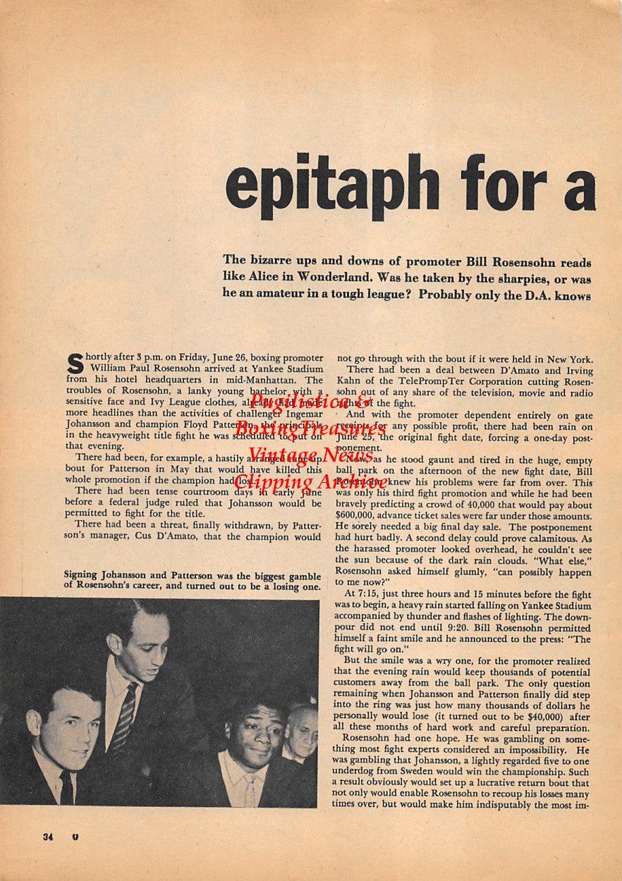 Boxing News Clipping #1570 - Jose Becerra vs. Alphonse Halimi, Pascual Perez vs. Kenji Yonekura, Bill Rosensohn
