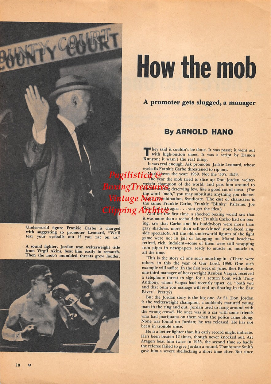 Boxing News Clipping #1577 - Frankie Carbo, Don Jordan, Virgil Akins, Archie Moore