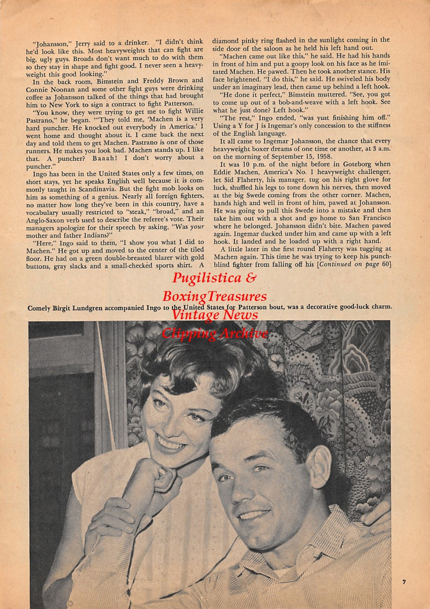 Boxing News Clipping #1578 - Archie Moore, Ingemar Johansson, Birgit Lundgren
