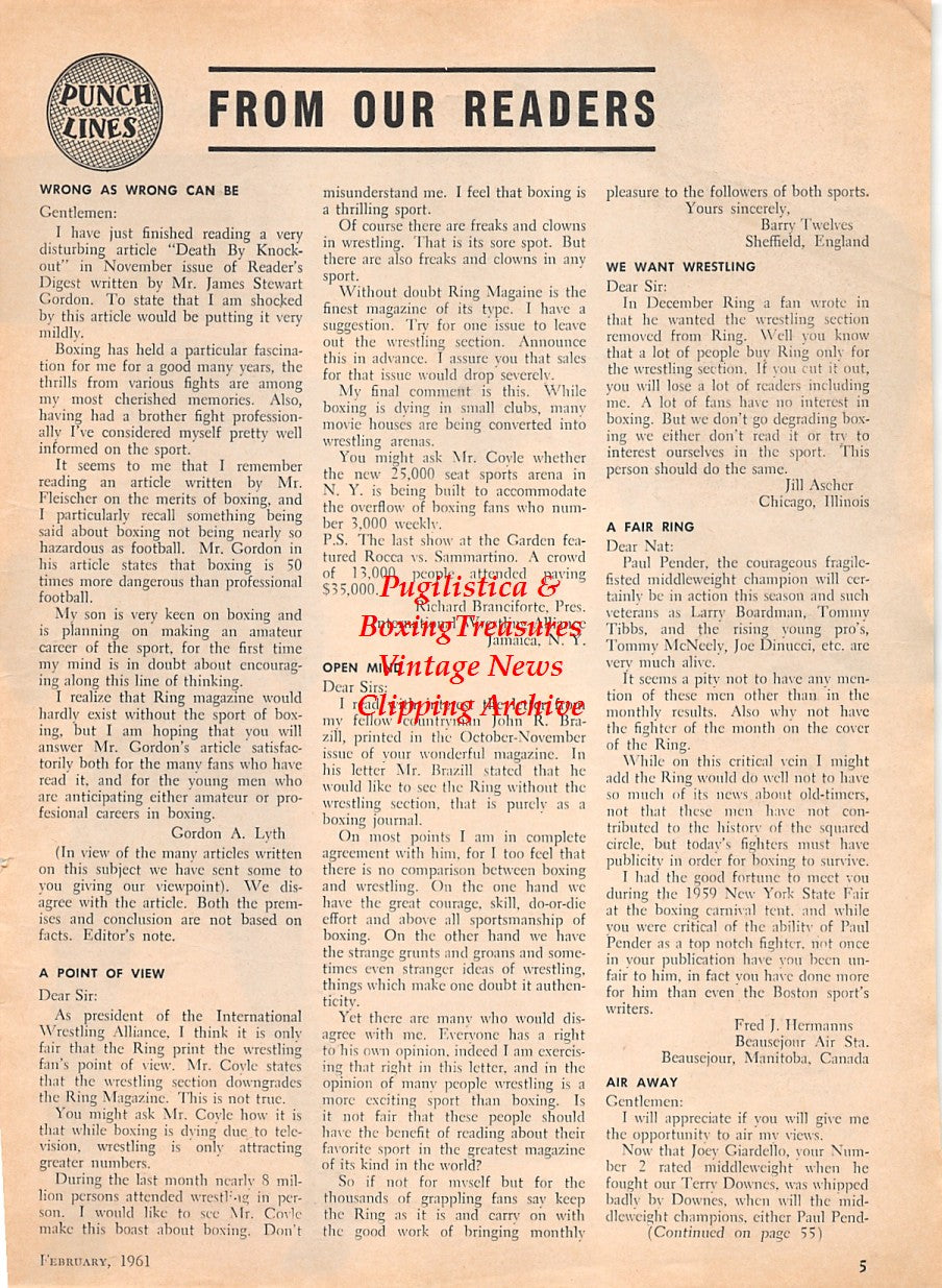 Boxing News Clipping #1582 - Floyd Patterson, Pone Kingpetch