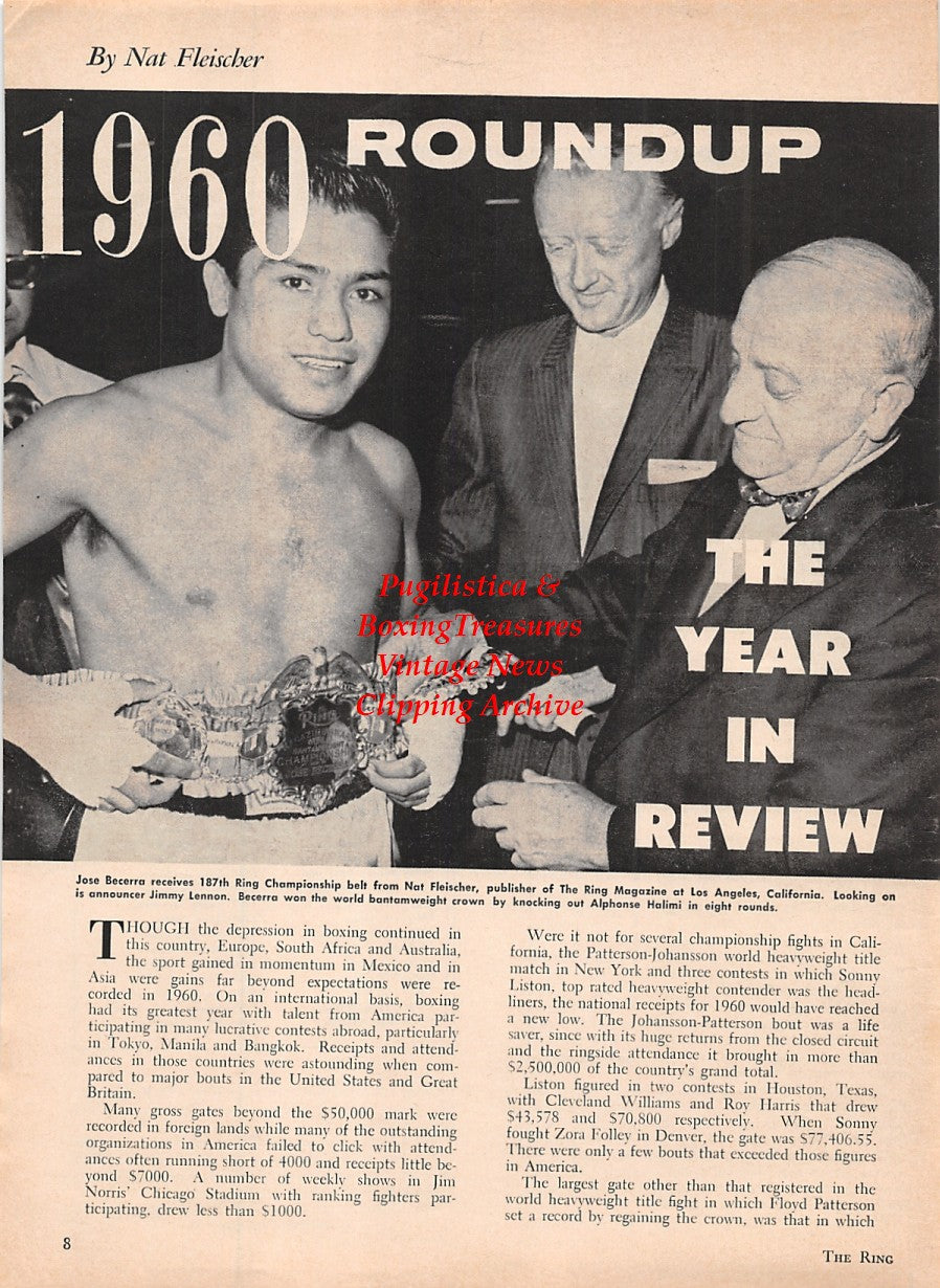 Boxing News Clipping #1583 - Jose Becerra, Nat Fleischer, Jimmy Lennon, Paul Pender, Benny Paret, Eder Jofre, Sonny Liston