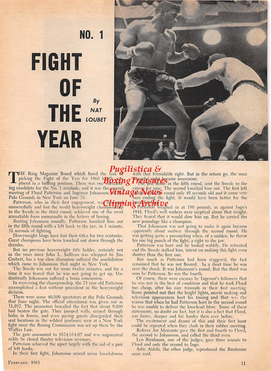 Boxing News Clipping #1585 - Ingemar Johansson vs. Floyd Patterson (Fight and Round of the Year)