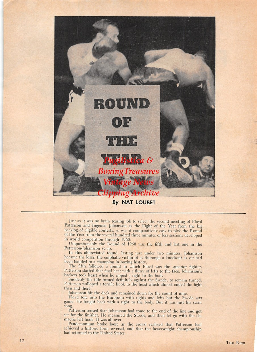 Boxing News Clipping #1585 - Ingemar Johansson vs. Floyd Patterson (Fight and Round of the Year)